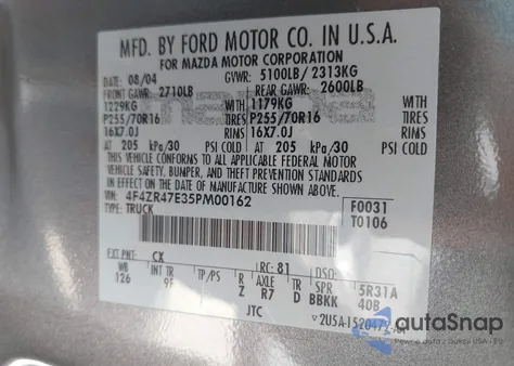 2005 Mazda B4000 Se из США, поврежденный, VIN 4F4ZR47E35PM00162